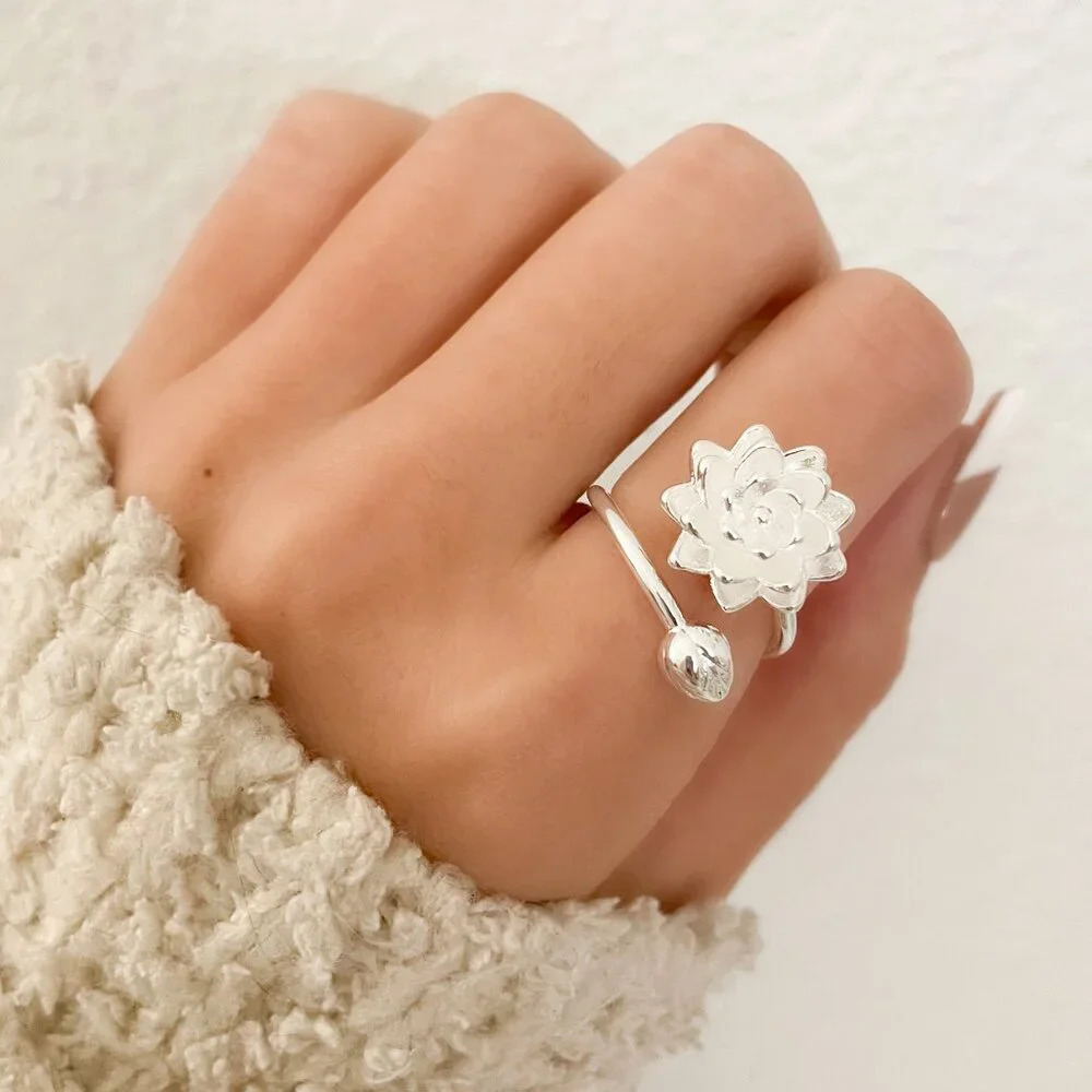 925 Sterling Silver Flower Ring Statement Ring Large Flower Ring Floral Ring